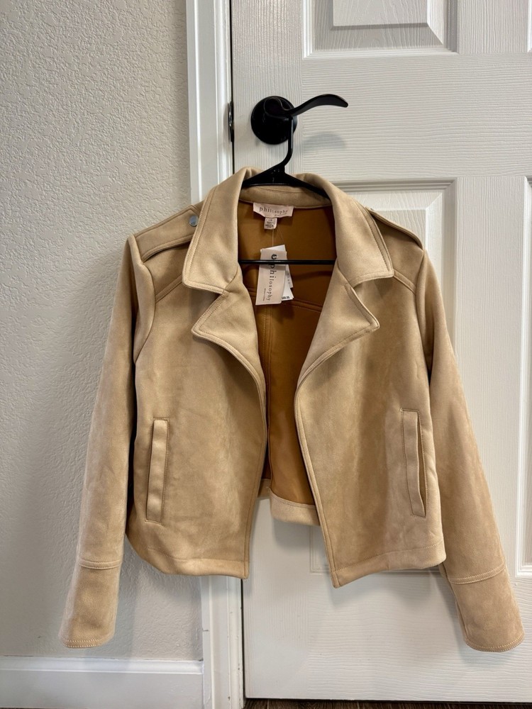 NWT Philosophy Faux Suede Moto Jacket Tan Size Large