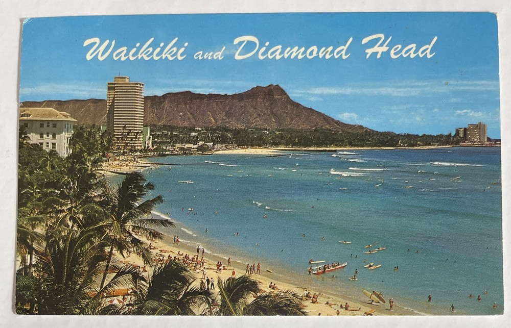 1960? Panoramic View Waikiki Diamond Head Hawaii  Postcard Stamped