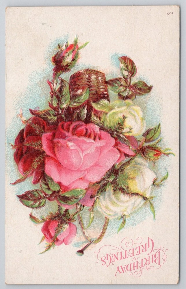 1907 Birthday Greetings Roses Postcard - Sellersville, PA Postmark