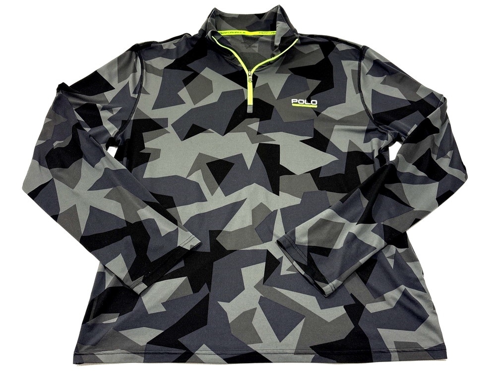 Polo Sport Camo 1/4 Quarter Zip Pullover Mens L Performance Thermo Vent EUC Geo