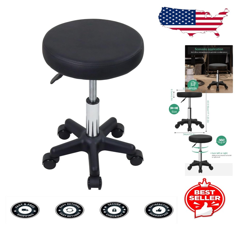 Modern Black Adjustable Swivel Stool for Spa & Massage