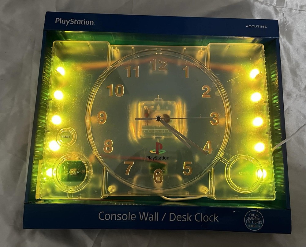Vintage Clear PlayStation PS1 Wall Clock w/ Original Box Lights Work READ