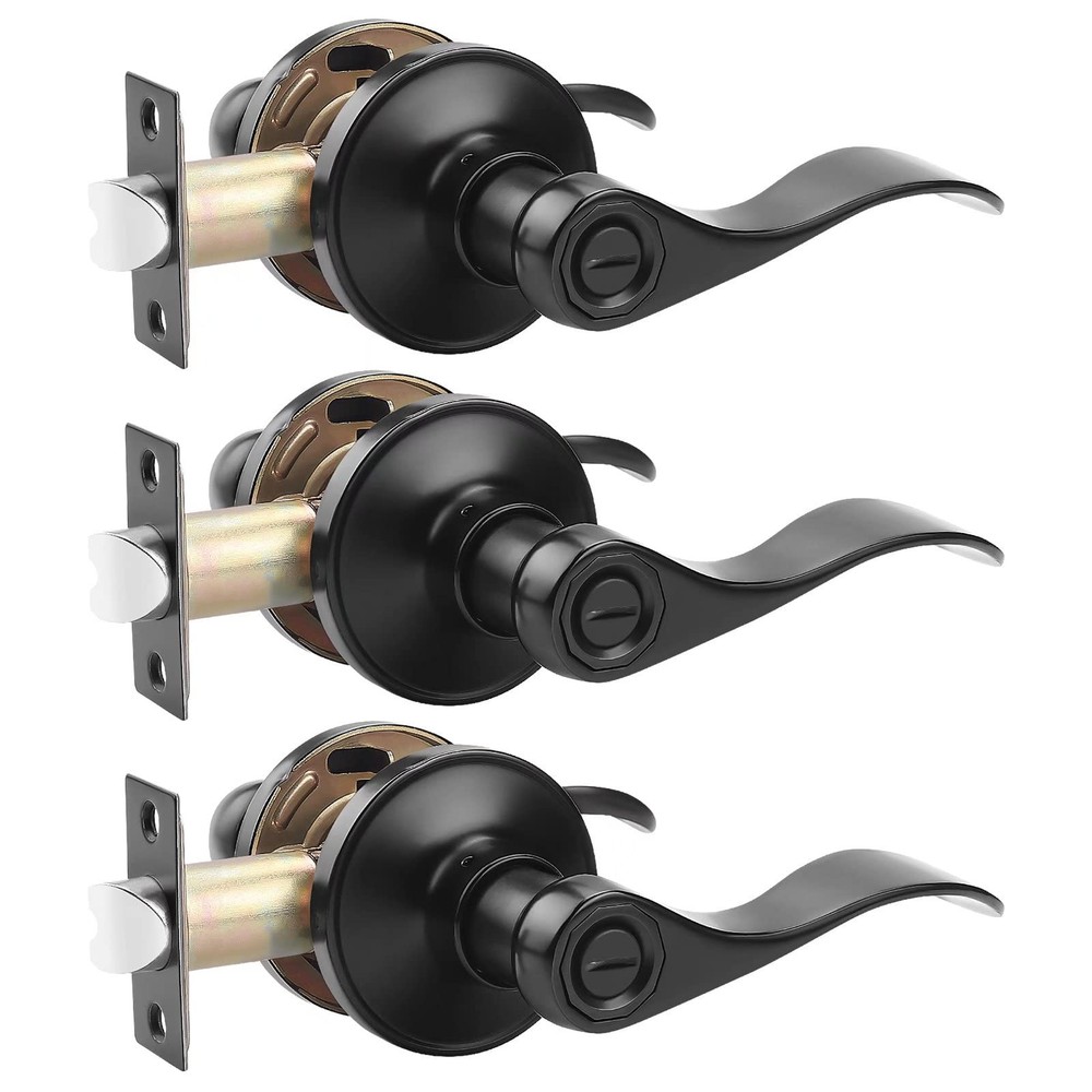 (3 Pack Privacy Door Lever,Locking Black Door Handle Set for Bathroom & Bedro...