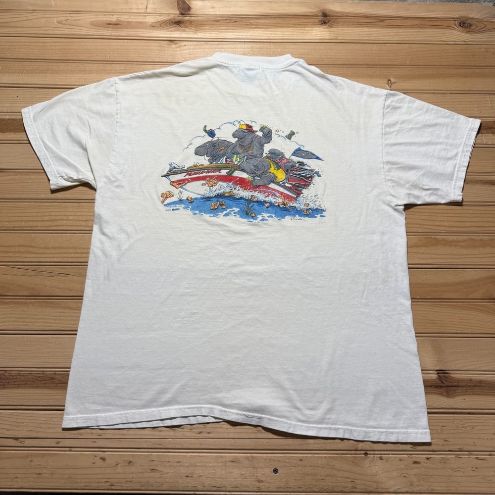 Vintage 90s 1993 Cabbage Key Manatee Mana-War Boat Cartoon T-Shirt - Size XL