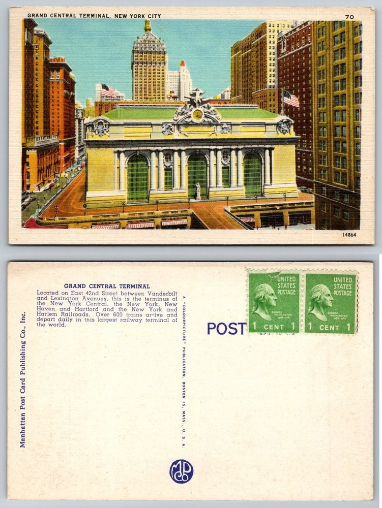 Grand Central Terminal NYC Vintage Linen Postcard - Manhattan Post Card