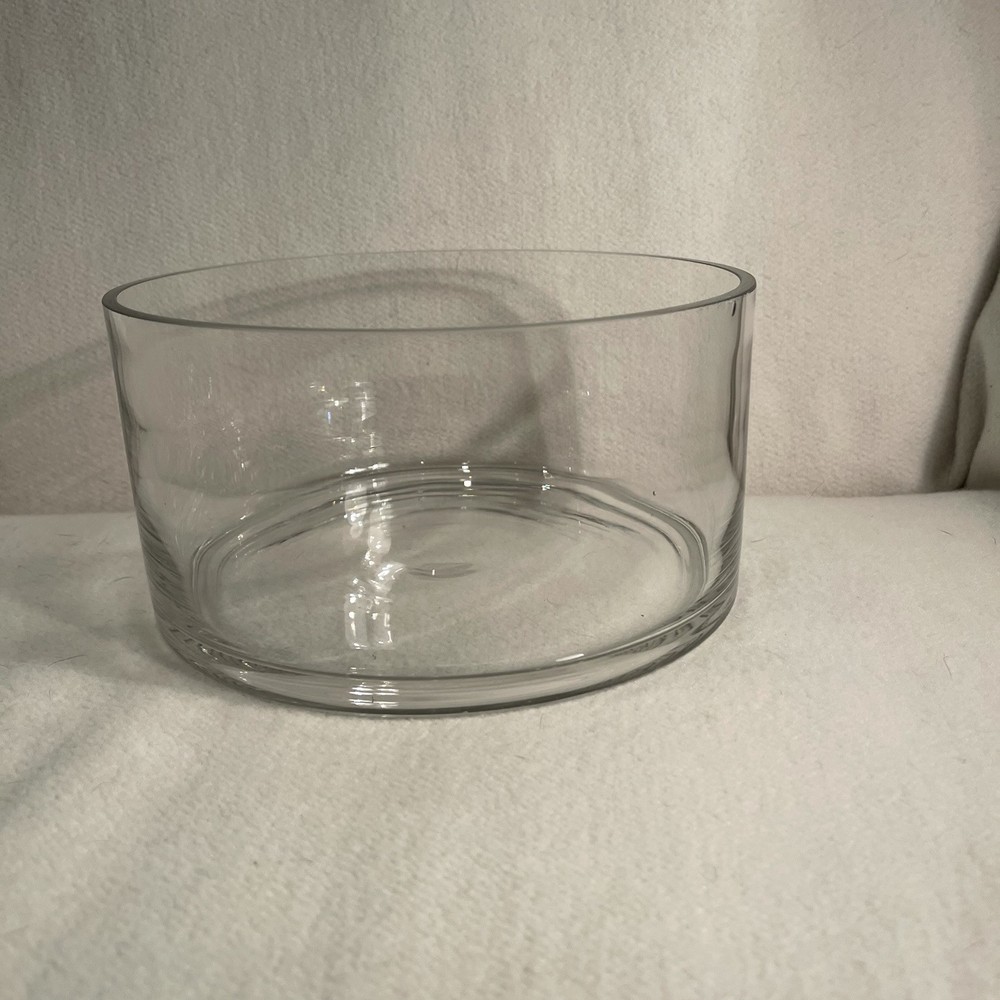 Handblown Clear Cylindrical Glass Bowl/ Vase Heavy Thick Glass