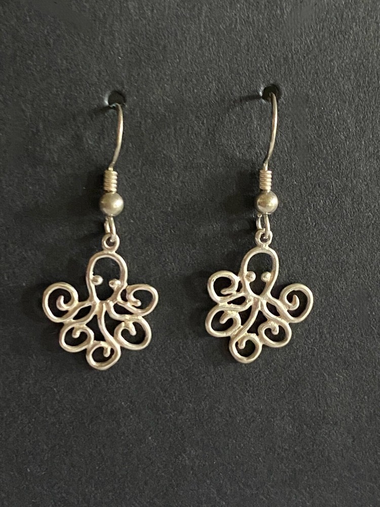 Sweet Sterling Silver 925 OCTOPUS Dangle Drop Hook Pierced Earrings
