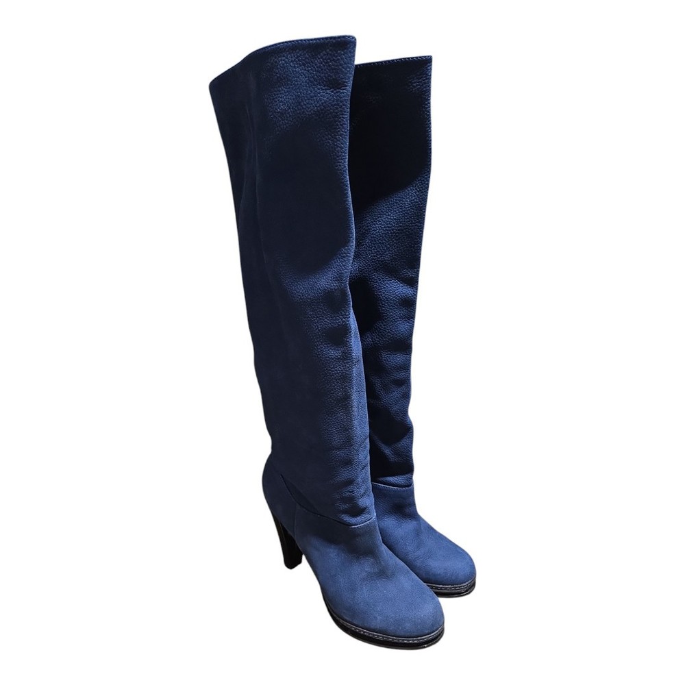 COLE HAAN, WOMEN'S TALL PULL-ON BLUE LEATHER BOOTS, SIZE: 9.5 B  D38399