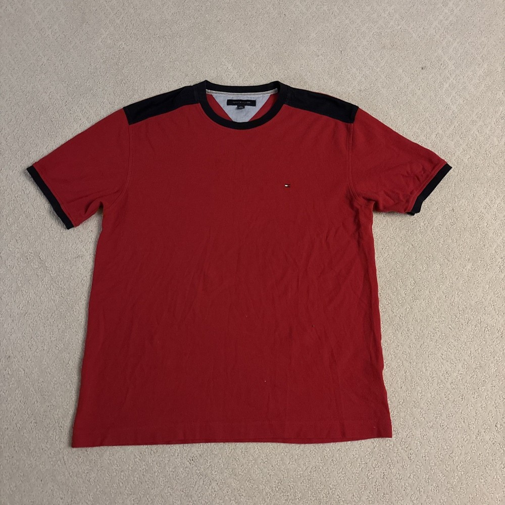 Vintage Tommy Hilfiger Red & Navy Colorblock T-Shirt, Men’s Large