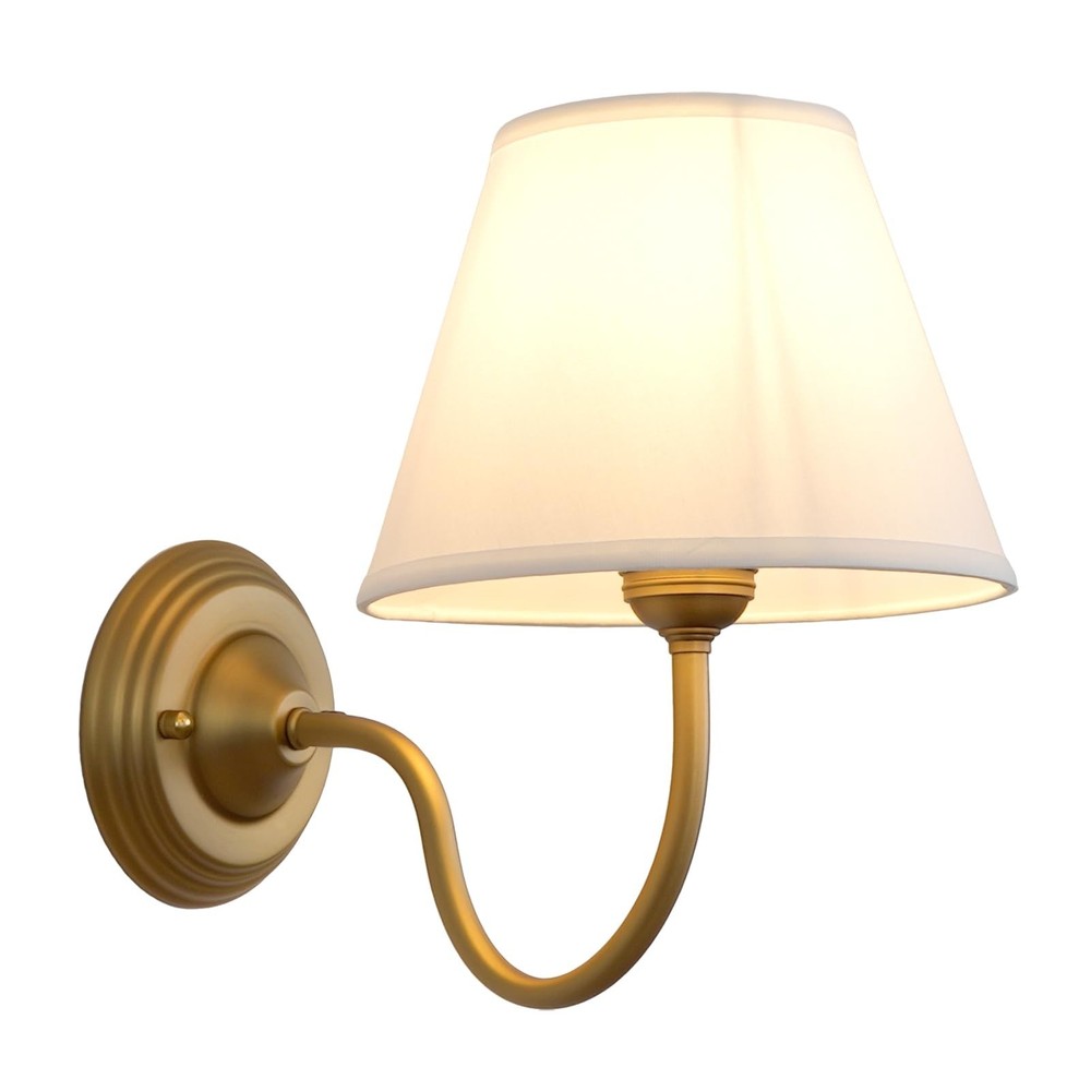 Vintage Curved Arm Fabric Wall Sconce with Linen Cloth Shade, Hardwired Indoo...