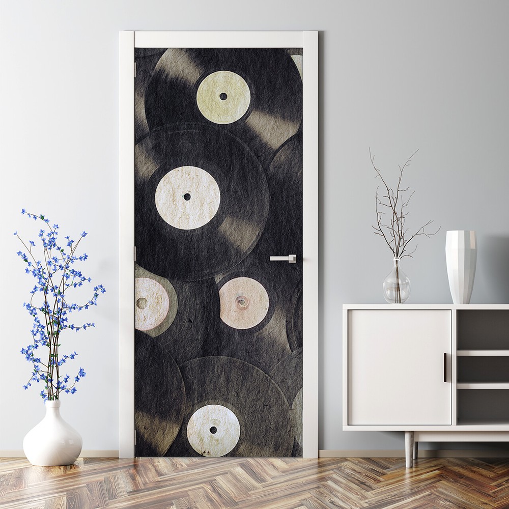 Musical Vinyls mural retro oldshool large Door Decal design vintage style