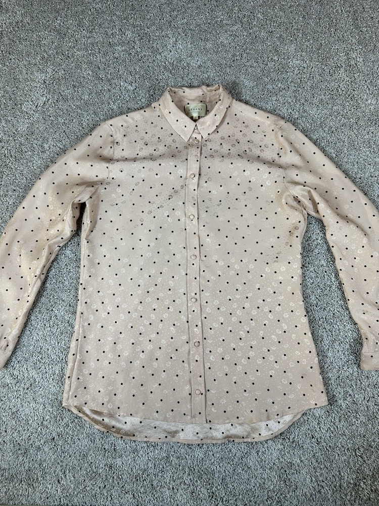 Sezane Silk Florence Ecru Polka Dot Button Shirt rare Sz 36