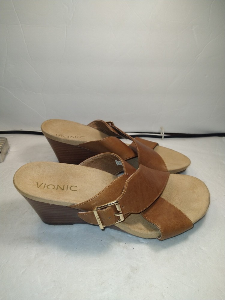 Vionic Libbie Leather Criss Cross Wedge Sandals Women's sz 6