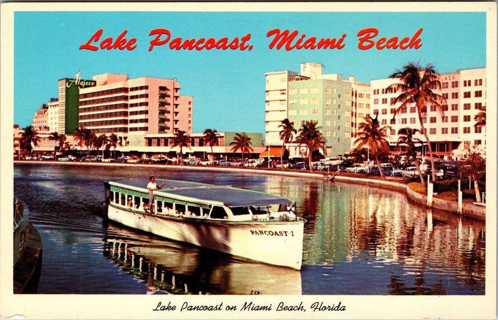 Miami Beach FL-Florida, Lake Pancoast, Scenic View, Vintage Postcard