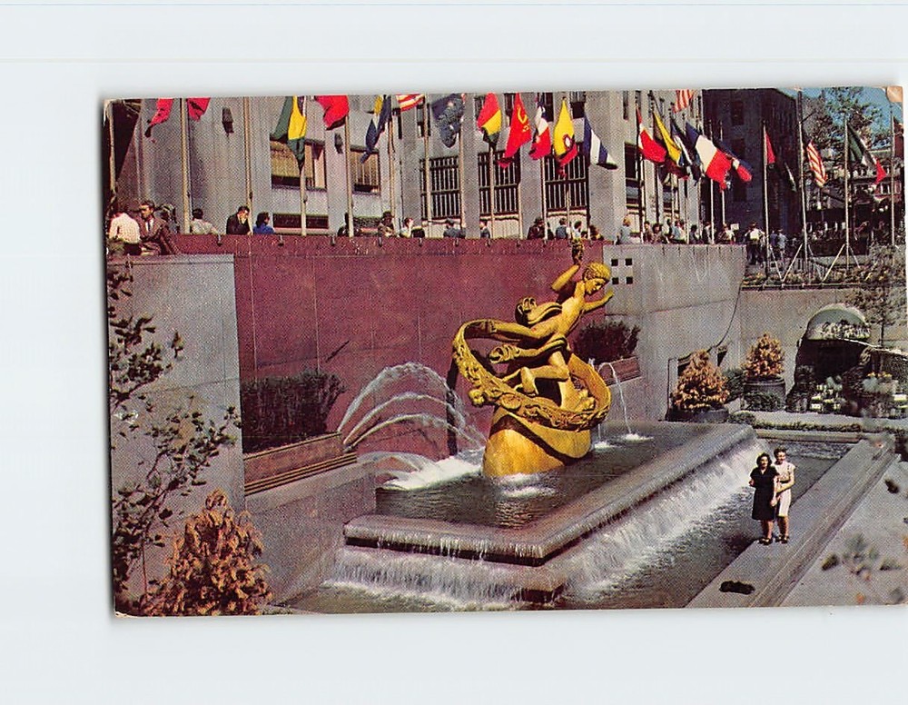 Postcard Prometheus Statue Rockefeller Center New York City New York USA
