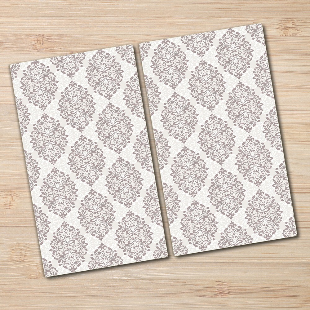 Glass Chopping Serving Board Utensil Damask design brown and white 2x30x52