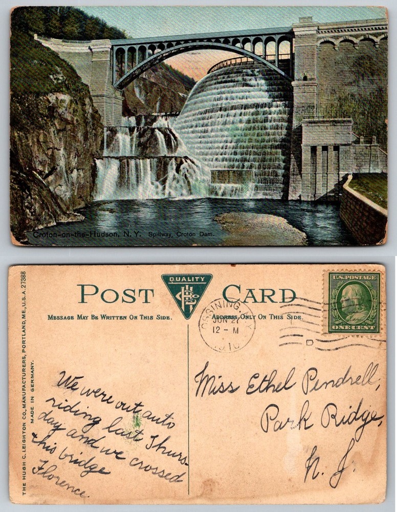 1910 Croton Dam Spillway Croton-on-Hudson NY Postcard Bridge Waterfalls