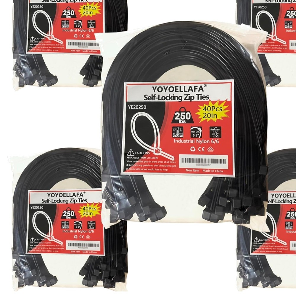 Reusable 20 Inch Heavy Duty Zip Ties 250lb Strength for DIY Projects