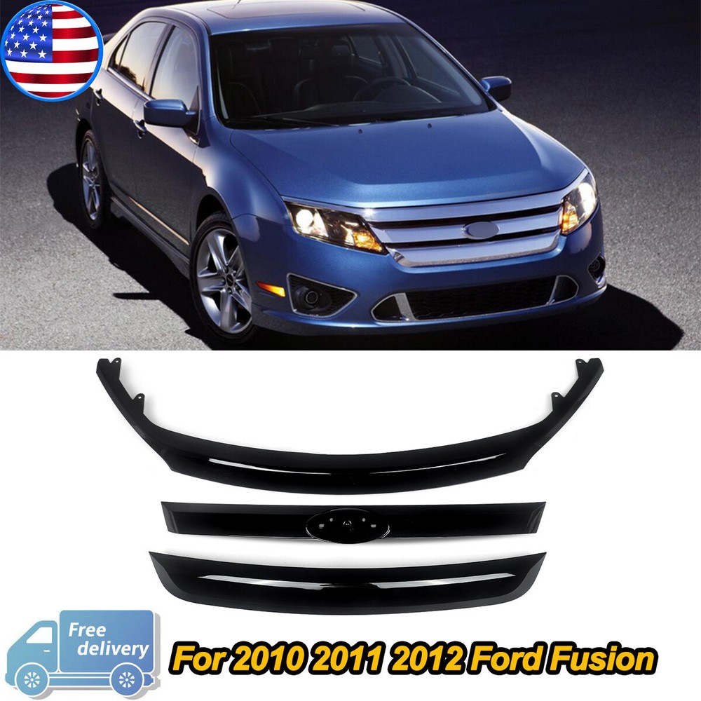For 2010-2012 Ford Fusion Front Upper Grille Black Grill Molding Trim 3Pcs Kit