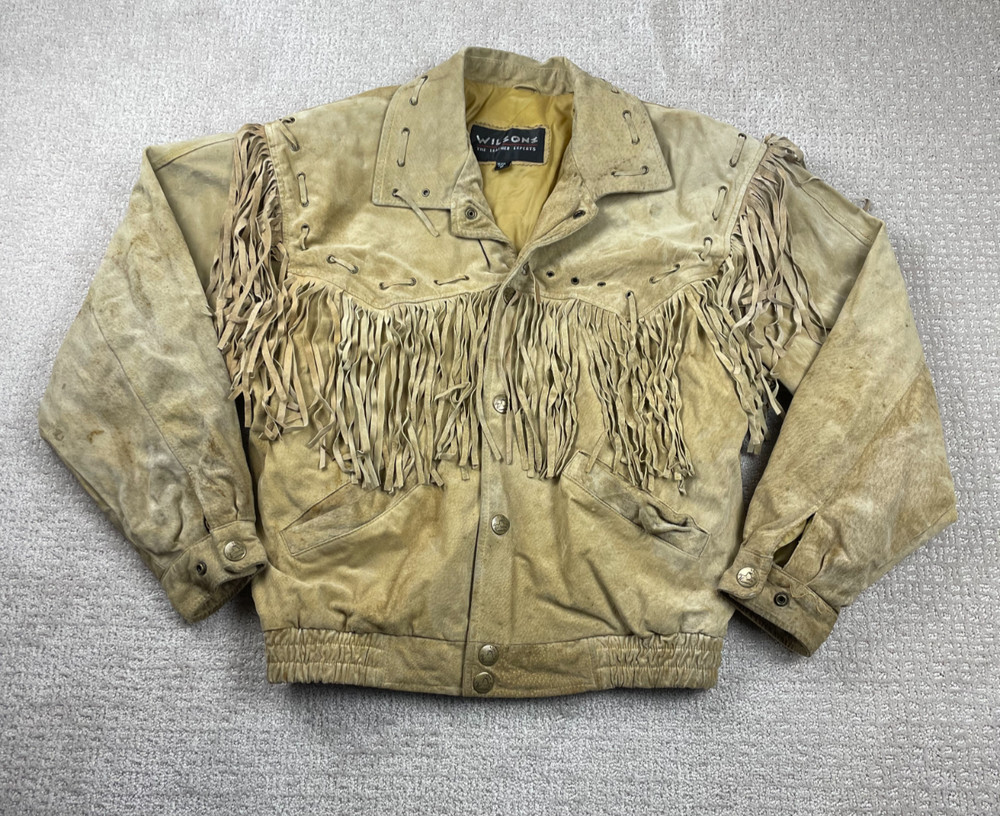 Vintage 90s Wilsons Genuine Leather Jacket Mens M Fringe Bomber Cowboy Western