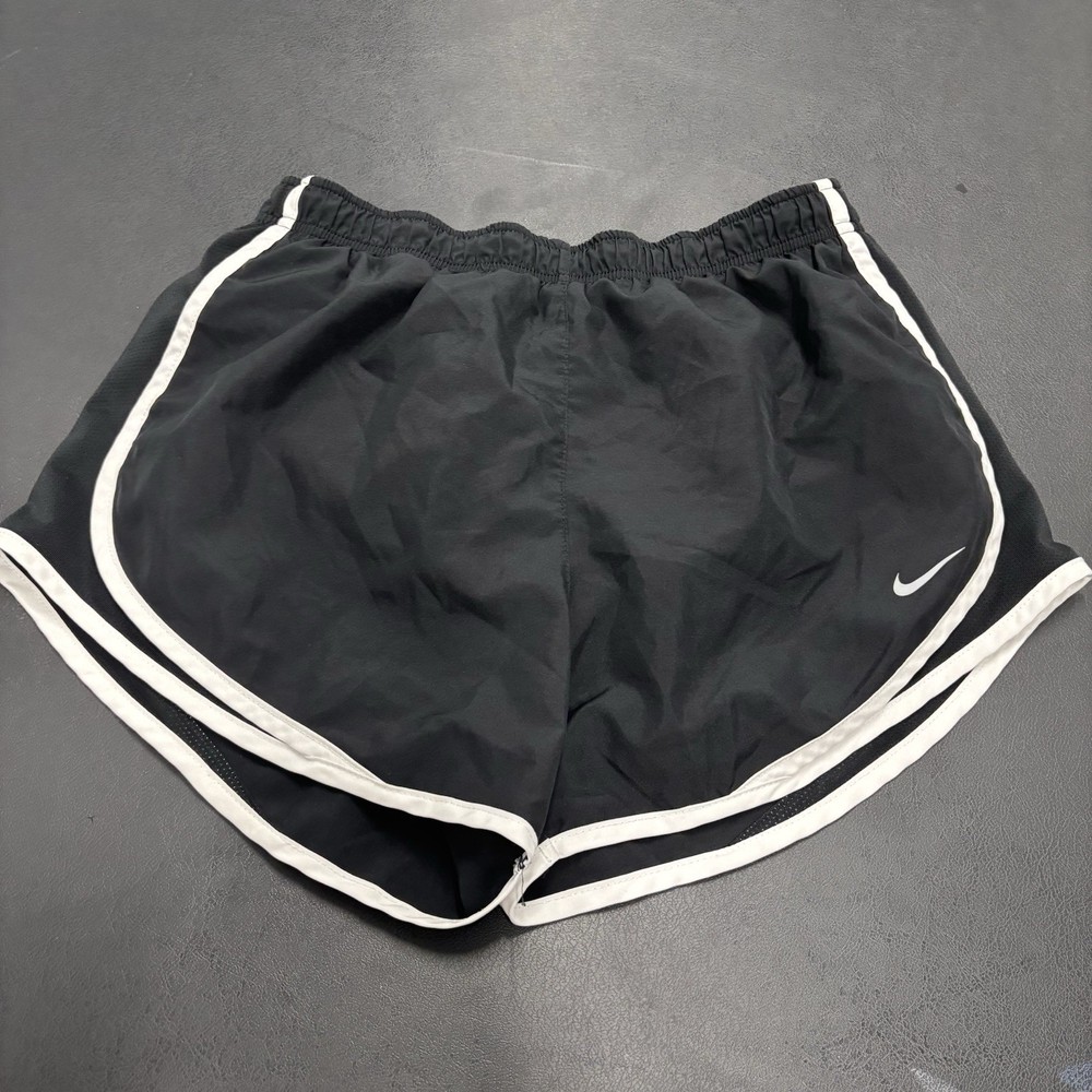 NIKE DRI-FIT Womens Black Running Shorts Size Medium Drawstring Lined Athletic