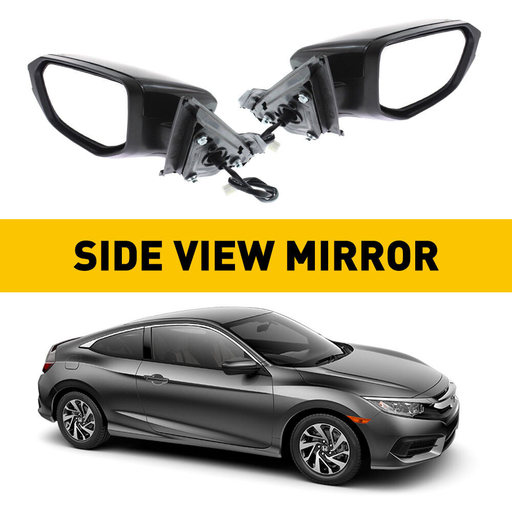 Set of 2 Driver & Passenger Side View Mirrors for 16-20 Civic Coupe Sedan Pair