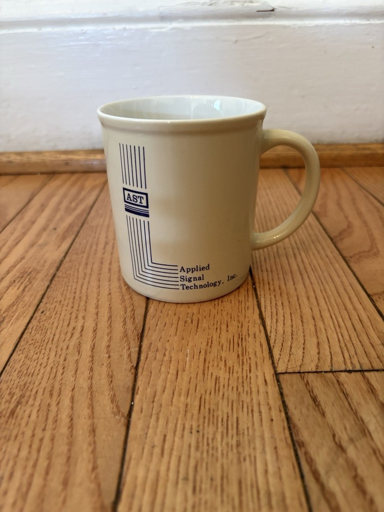 Vintage Off-White Coffee Mug Ast Applied Signal Technology Logo Swag