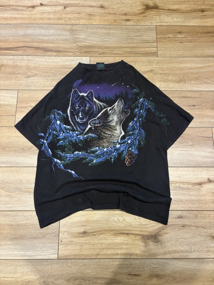 Vintage 90’s AOP Habitat Wolf Nature Single Stitch Tee Size: XL