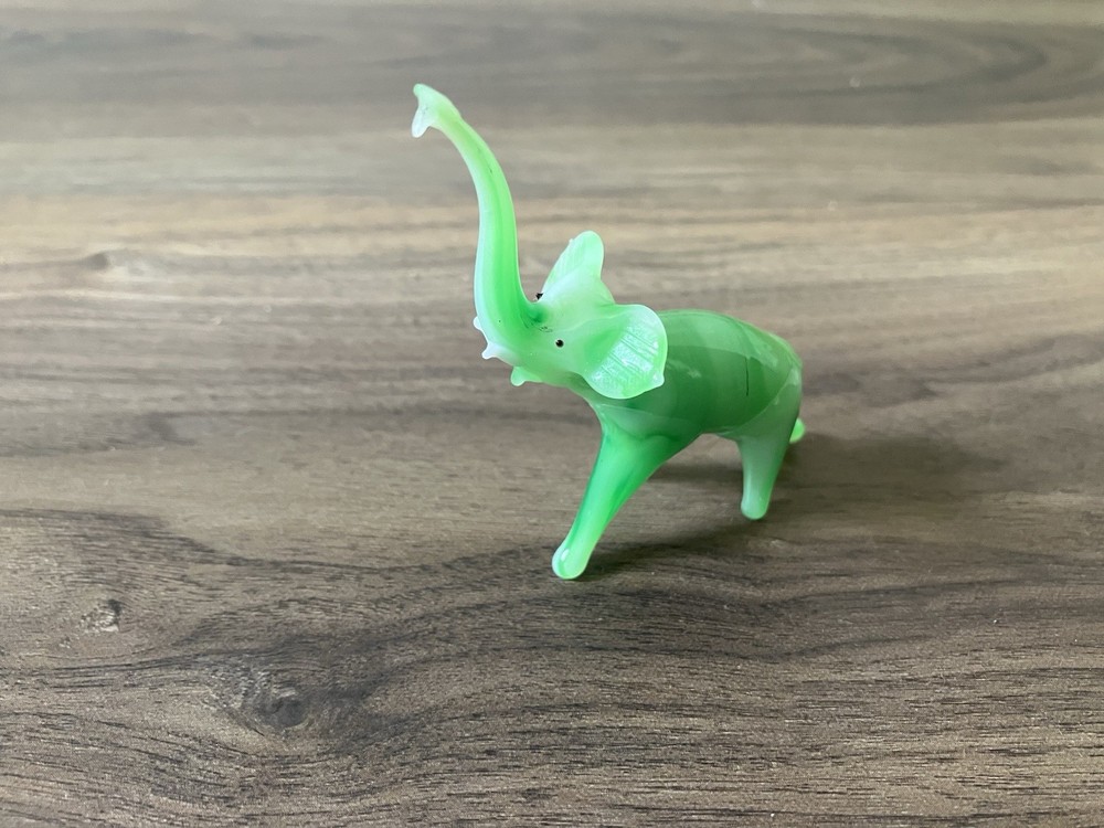 Vintage Miniature Blown Glass Green Elephant Figurine