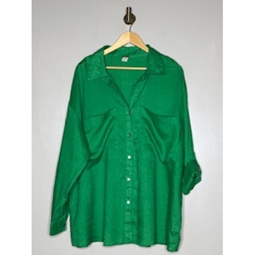 Magashoni Green 100% Linen Button Front Shirt XL Relaxed Lightweight