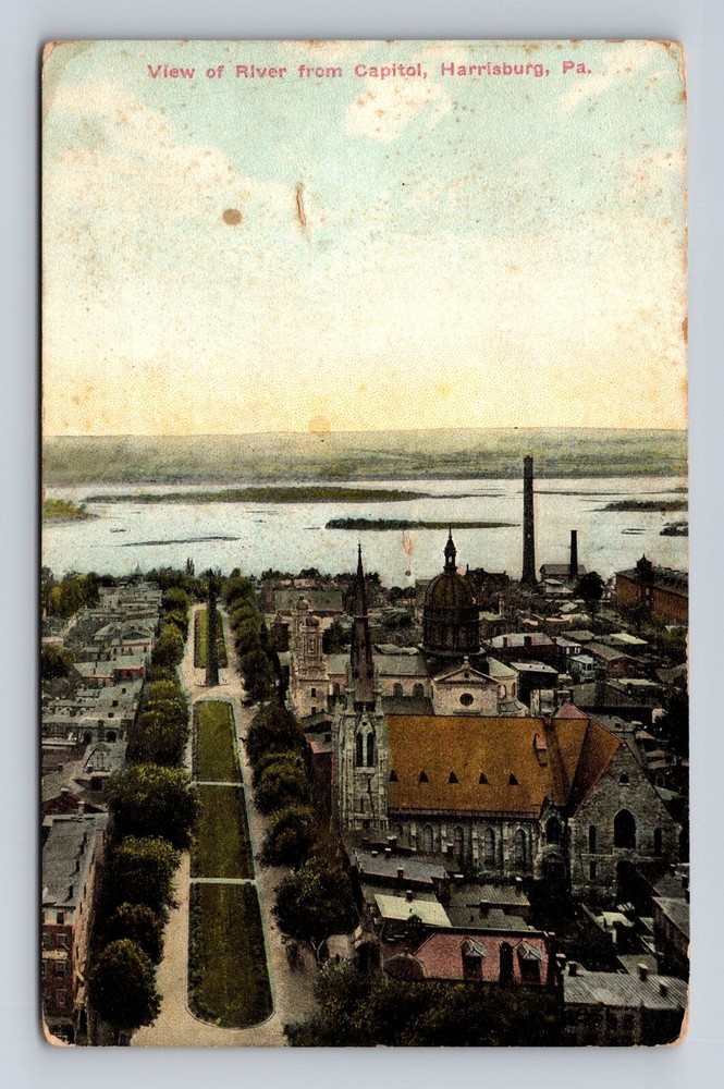 Harrisburg PA-Pennsylvania, Aerial River From Capitol, Vintage c1910 Postcard