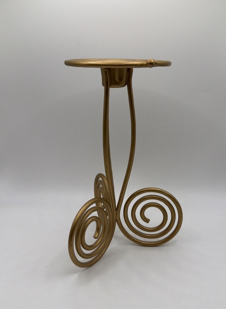Gold Metal Candle Holder 6-1/2”Tall Burnished Gold Pillar Taper Candle Holder