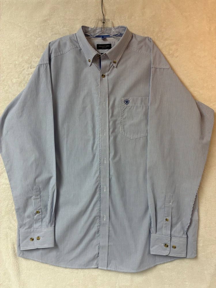 Ariat Pro Series Button Down Shirt Mens XL Blue Striped Long Sleeve