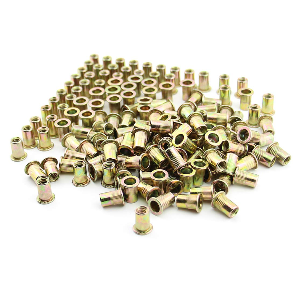1/4 Inch Zinc Plated Carbon Steel Flat Head Threaded Inserts Nutsert 100 Pcs