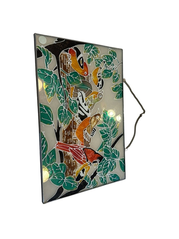 VINTAGE STAIN GLASS HANDCARVED LEAD PATTERN 16 X 10