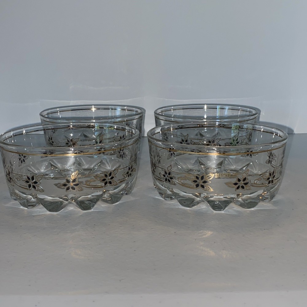 Vtg Decover Italy Set of 4 Floral MCM Glass Fruit Salad Dessert Bowls Retro