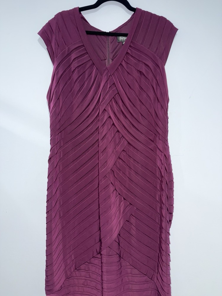 Adrianna Papell Fuschia Ribbon Sheath Dress Layered Stretch Bodycon Size 18W