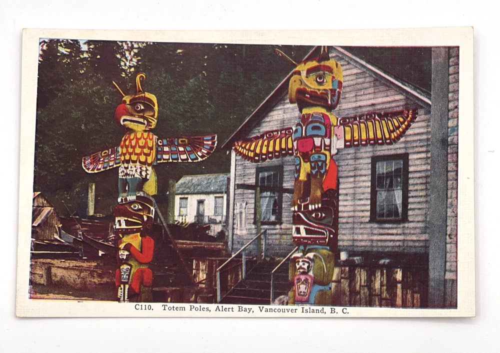 Totem Poles Alert Bay Vancouver Island British Columbia BC Postcard