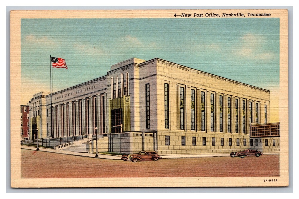 Nashville TN Tennessee New Post Office Vintage Cars c1930's Linen Postcard