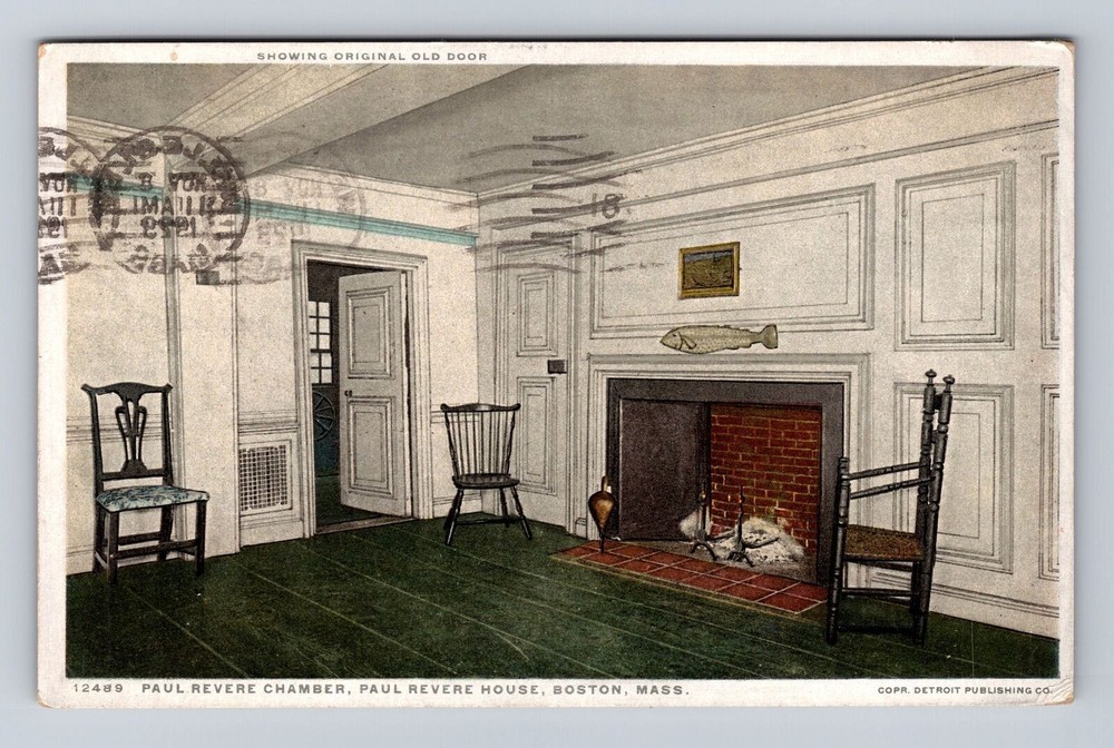 Boston MA-Massachusetts, Paul Revere House, Paul Revere Chamber Vintage Postcard