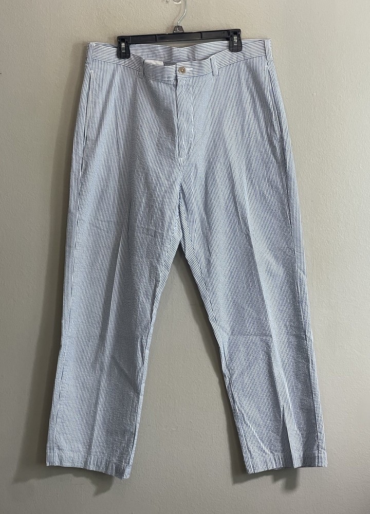 Roundtree And Yorke Men’s Seersucker Pants Size 36 X 29 Blue White Summer Beach