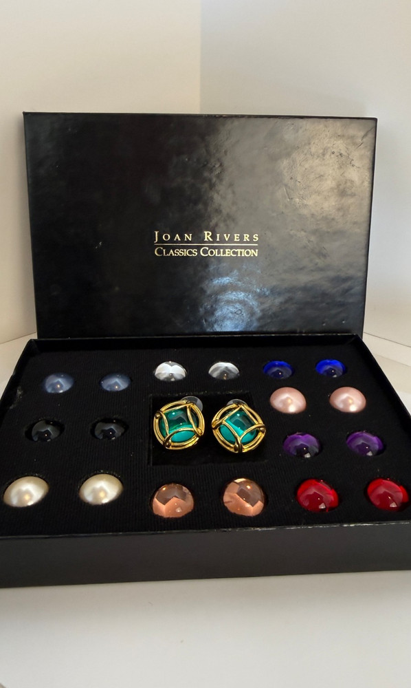 Vintage Joan Rivers Interchangeable Caged Earrings Set 10 Colors Pierced