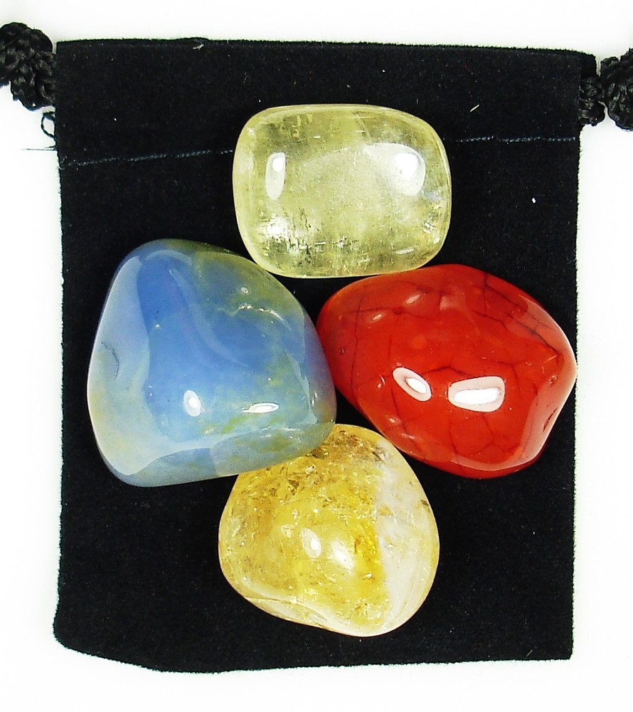 FINDING OPTIMISM Tumbled Crystal Healing Set = 4 Stones +Pouch +Description Card