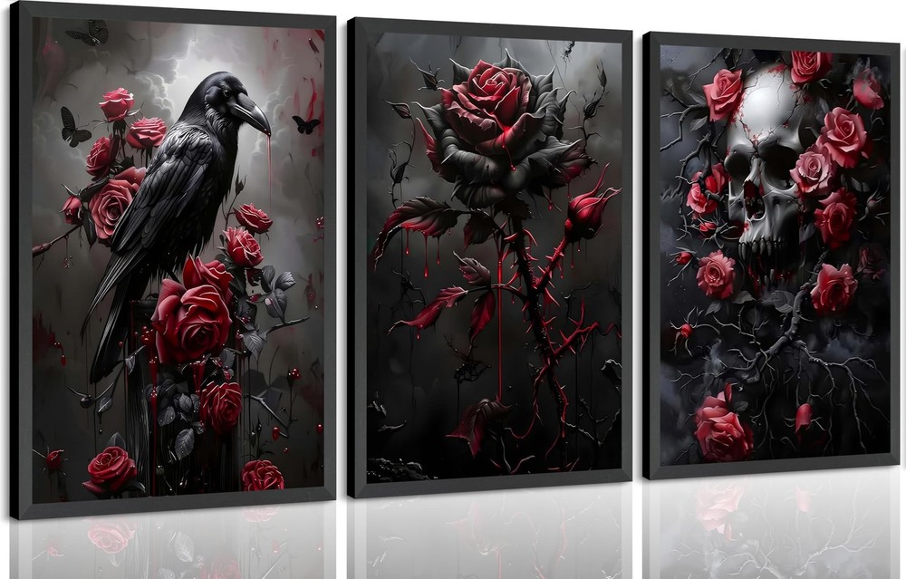 3Pcs Gothic Poster Wall Art Dark Academia Halloween Vintage Painting Picture ...