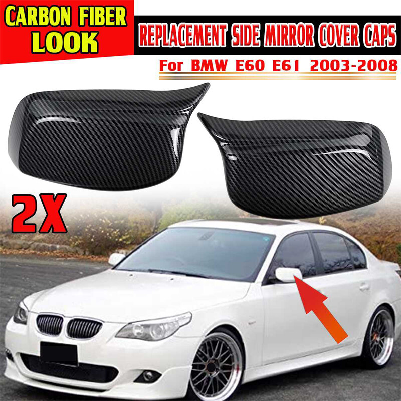 Fits BMW E60 E61 E63 E64 2003-2007 Carbon Fiber Side Mirror Cover Replacement AM