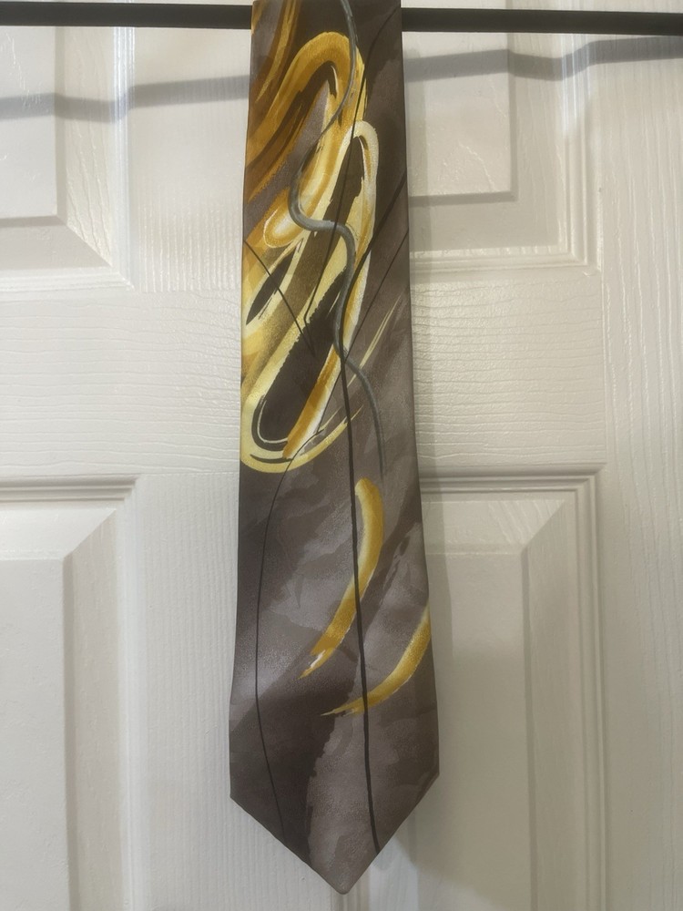 J. Garcia Duckworm Alarm Silk Men's Tie Brown Yellow Abstract Pattern