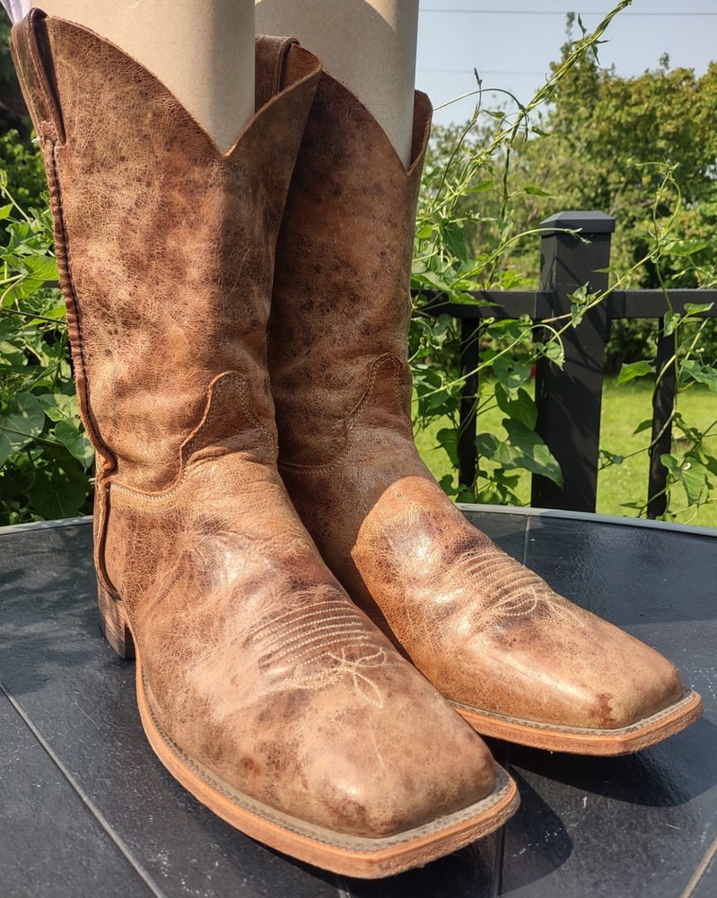 Justin Bent Rail BR734 Distressed Brown Leather Square Toe Boots Men's Size 12 D