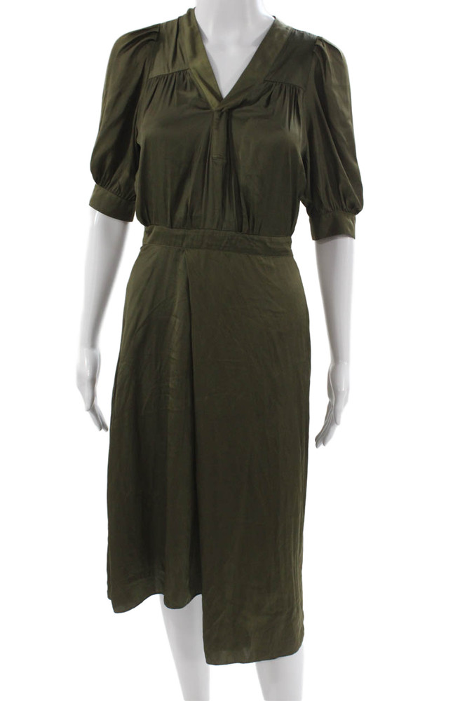 Zadig & Voltaire Women Green V-Neck Knee Length Short Sleeve Dress Size XSFree Shipping in US $100+ Orders | $6.95 Orders Below