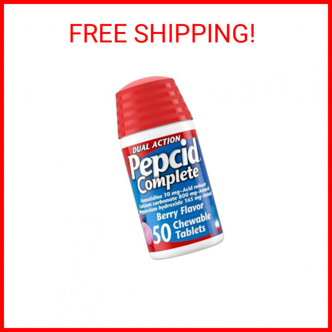 Pepcid Complete Acid Reducer, Antacid Chewable Tabs, Heartburn Relief Berry 50ct-image