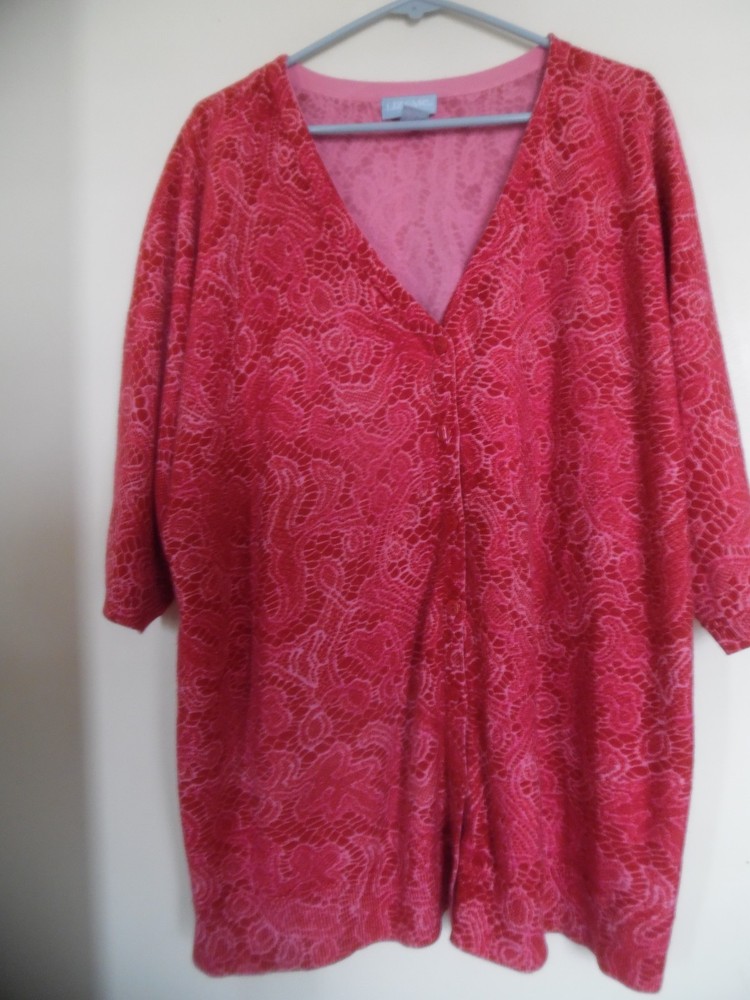 Women's 2X Cardigan by Liz & Me - 100% Acrylic Red Pink 22/24W